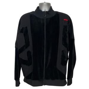Fila Black Velour Track Jacket Oversized Streetwear Zip Jacket XL Y2K